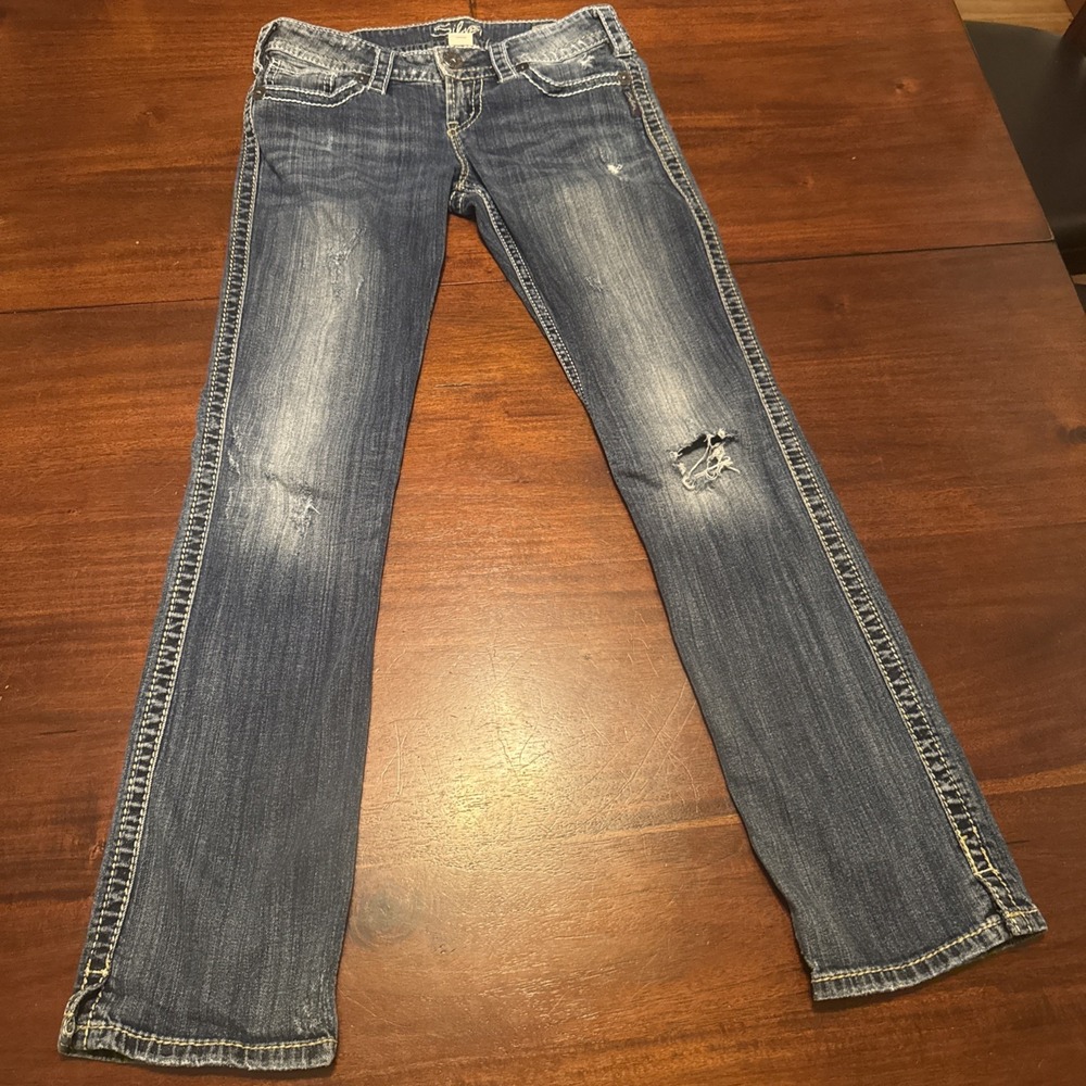 Silver Jeans McKenzie Slim Bootcut Jeans‎ W28 L32 Distressed Stretch Denim